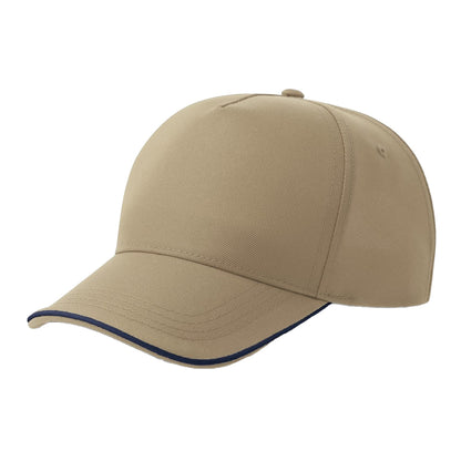 Khaki Brown-Navy - Front - Atlantis Headwear Unisex Adult Recy Five Piping 5 Panel Recycled Structured Baseball Cap