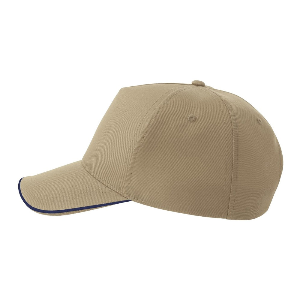 Khaki Brown-Navy - Side - Atlantis Headwear Unisex Adult Recy Five Piping 5 Panel Recycled Structured Baseball Cap