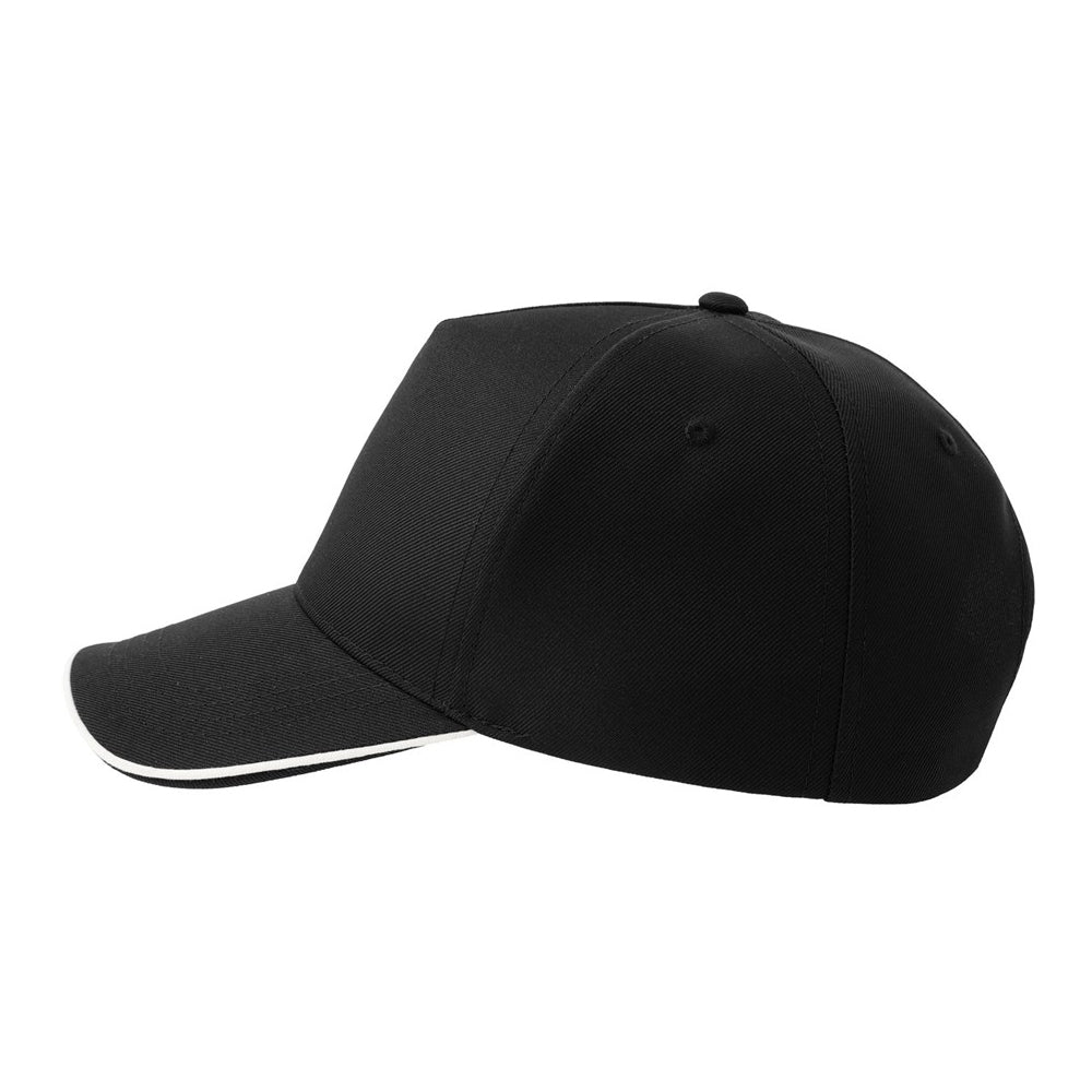 Black-White - Side - Atlantis Headwear Unisex Adult Recy Five Piping 5 Panel Recycled Structured Baseball Cap