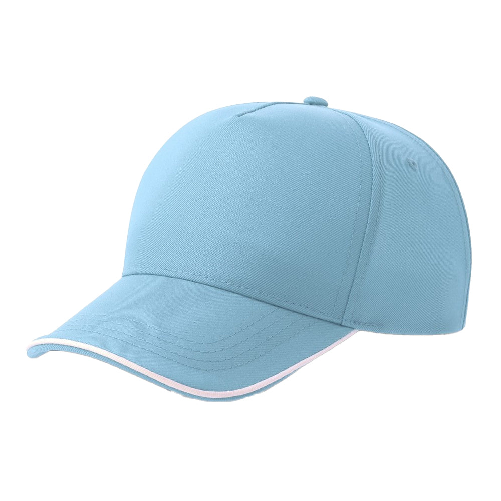 Light Blue-White - Front - Atlantis Headwear Unisex Adult Recy Five Piping 5 Panel Recycled Structured Baseball Cap