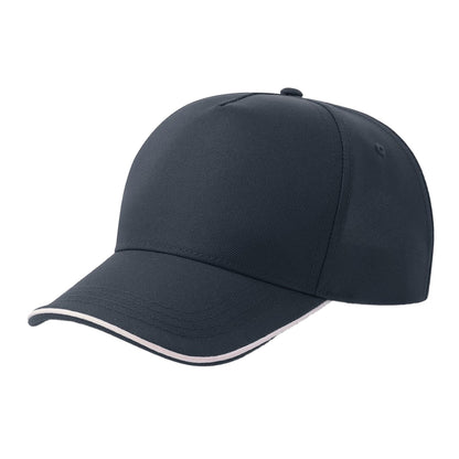Navy-White - Front - Atlantis Headwear Unisex Adult Recy Five Piping 5 Panel Recycled Structured Baseball Cap