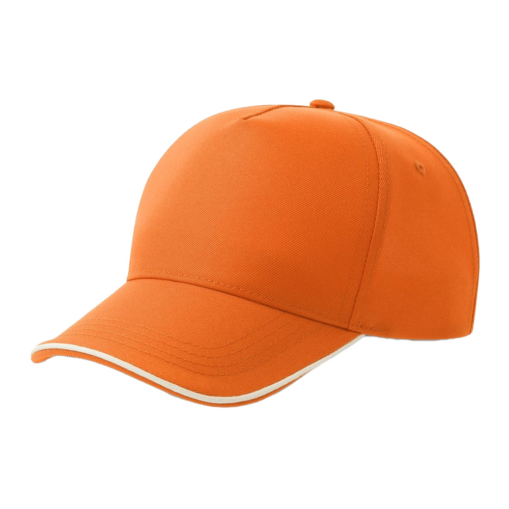 Orange-White - Front - Atlantis Headwear Unisex Adult Recy Five Piping 5 Panel Recycled Structured Baseball Cap