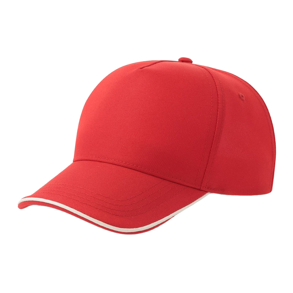Red-White - Front - Atlantis Headwear Unisex Adult Recy Five Piping 5 Panel Recycled Structured Baseball Cap