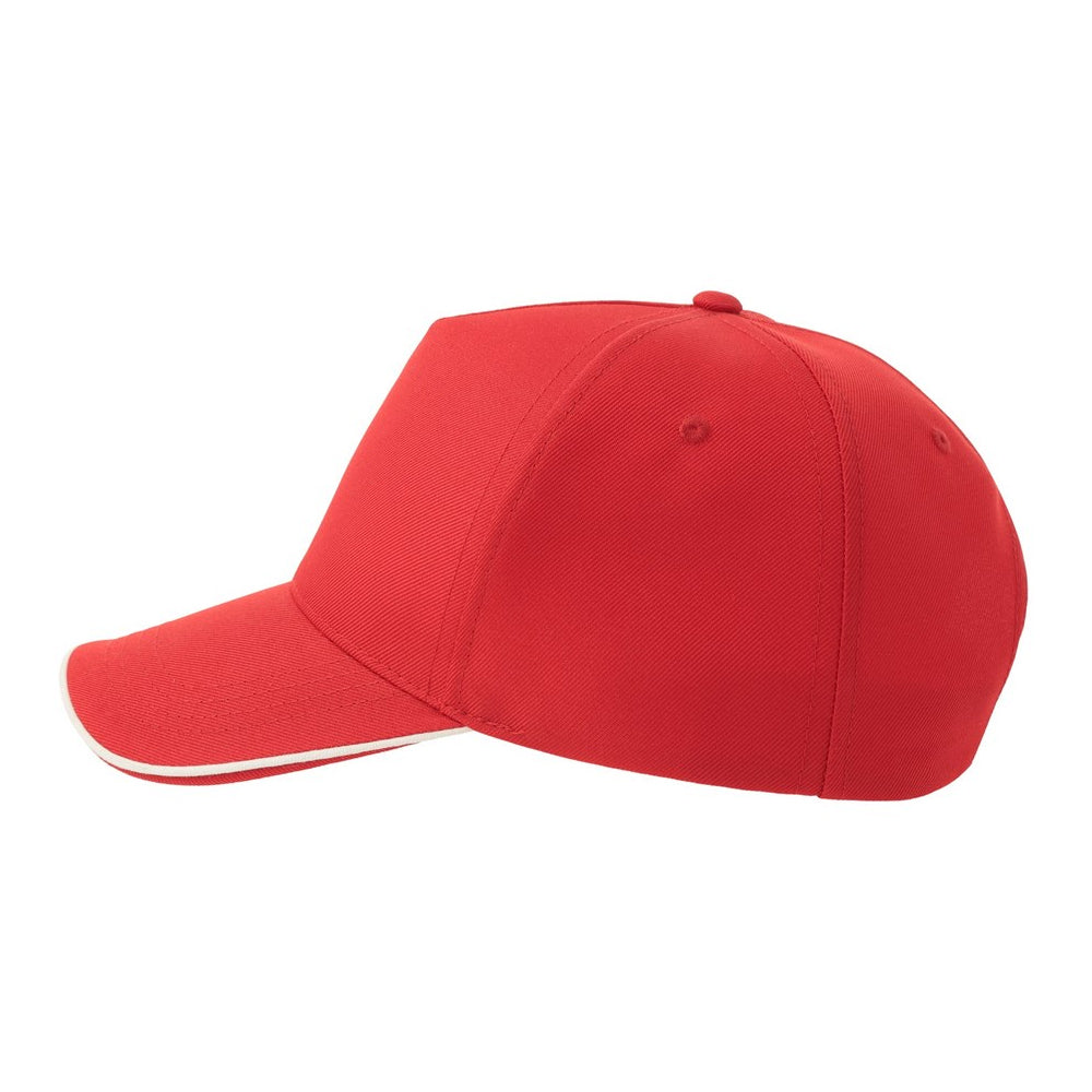 Red-White - Side - Atlantis Headwear Unisex Adult Recy Five Piping 5 Panel Recycled Structured Baseball Cap