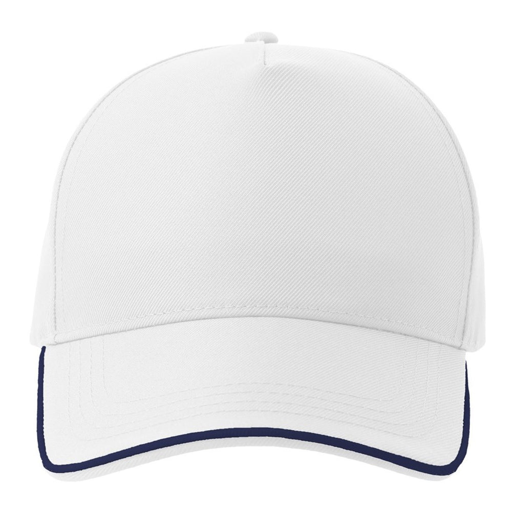 White-Navy - Front - Atlantis Headwear Unisex Adult Recy Five Piping 5 Panel Recycled Structured Baseball Cap