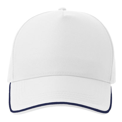White-Navy - Front - Atlantis Headwear Unisex Adult Recy Five Piping 5 Panel Recycled Structured Baseball Cap