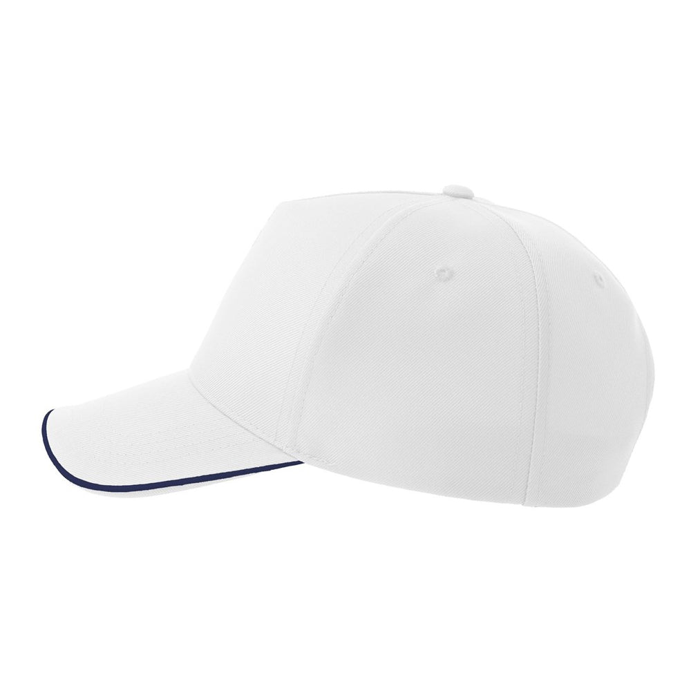 White-Navy - Side - Atlantis Headwear Unisex Adult Recy Five Piping 5 Panel Recycled Structured Baseball Cap