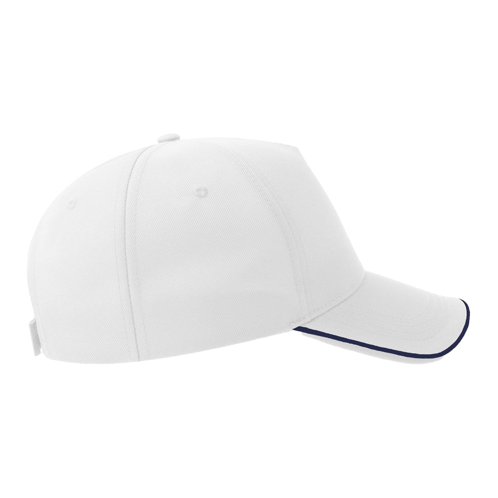 White-Navy - Lifestyle - Atlantis Headwear Unisex Adult Recy Five Piping 5 Panel Recycled Structured Baseball Cap