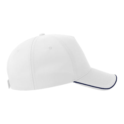 White-Navy - Lifestyle - Atlantis Headwear Unisex Adult Recy Five Piping 5 Panel Recycled Structured Baseball Cap