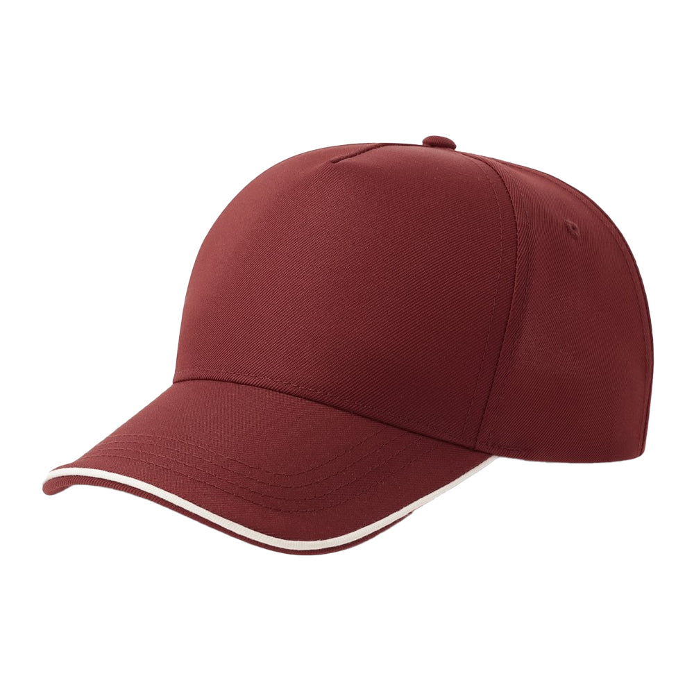 Burgundy-White - Front - Atlantis Headwear Unisex Adult Recy Five Piping 5 Panel Recycled Structured Baseball Cap