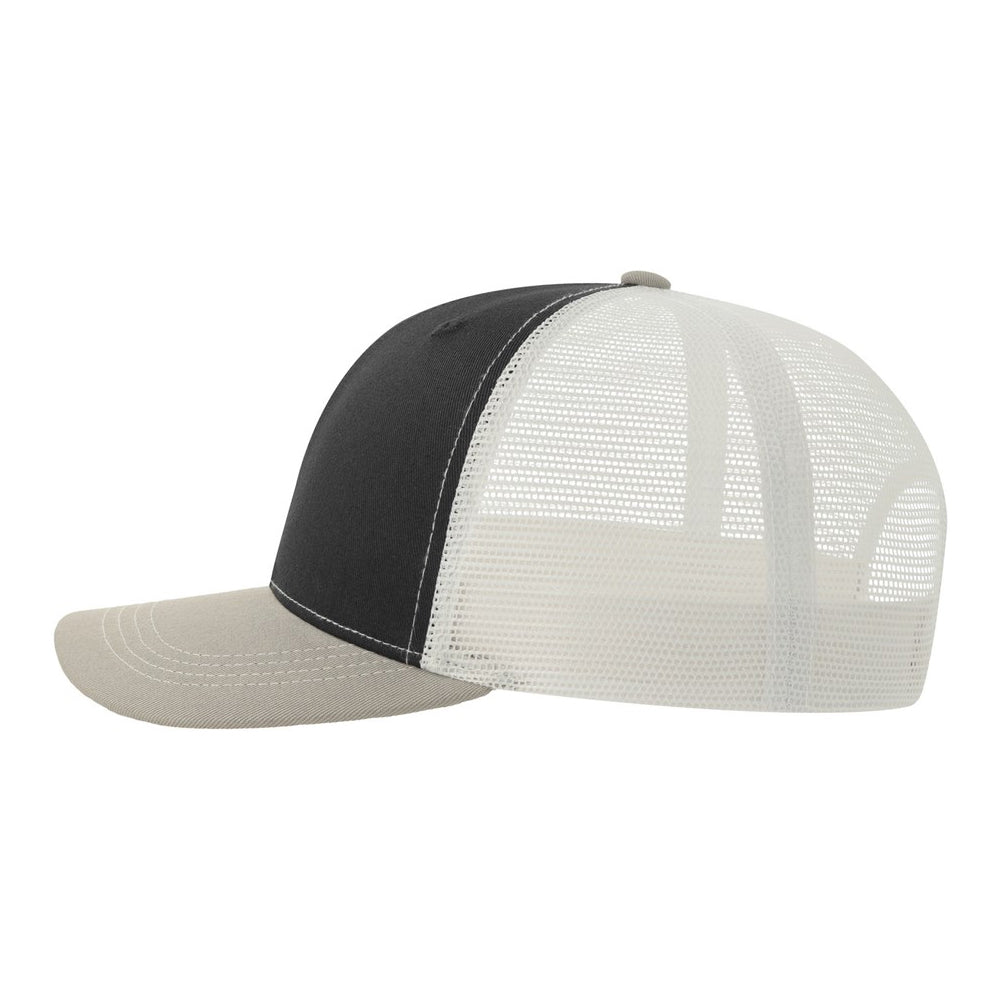 Black-Grey-White - Side - Atlantis Headwear Unisex Adult Sonic-S 6 Panel Structured Trucker Cap