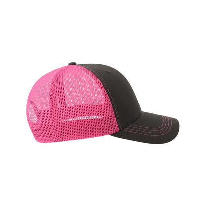 Dark Grey-Fluro Fuchsia - Front - Atlantis Headwear Unisex Adult Sonic-S 6 Panel Structured Trucker Cap