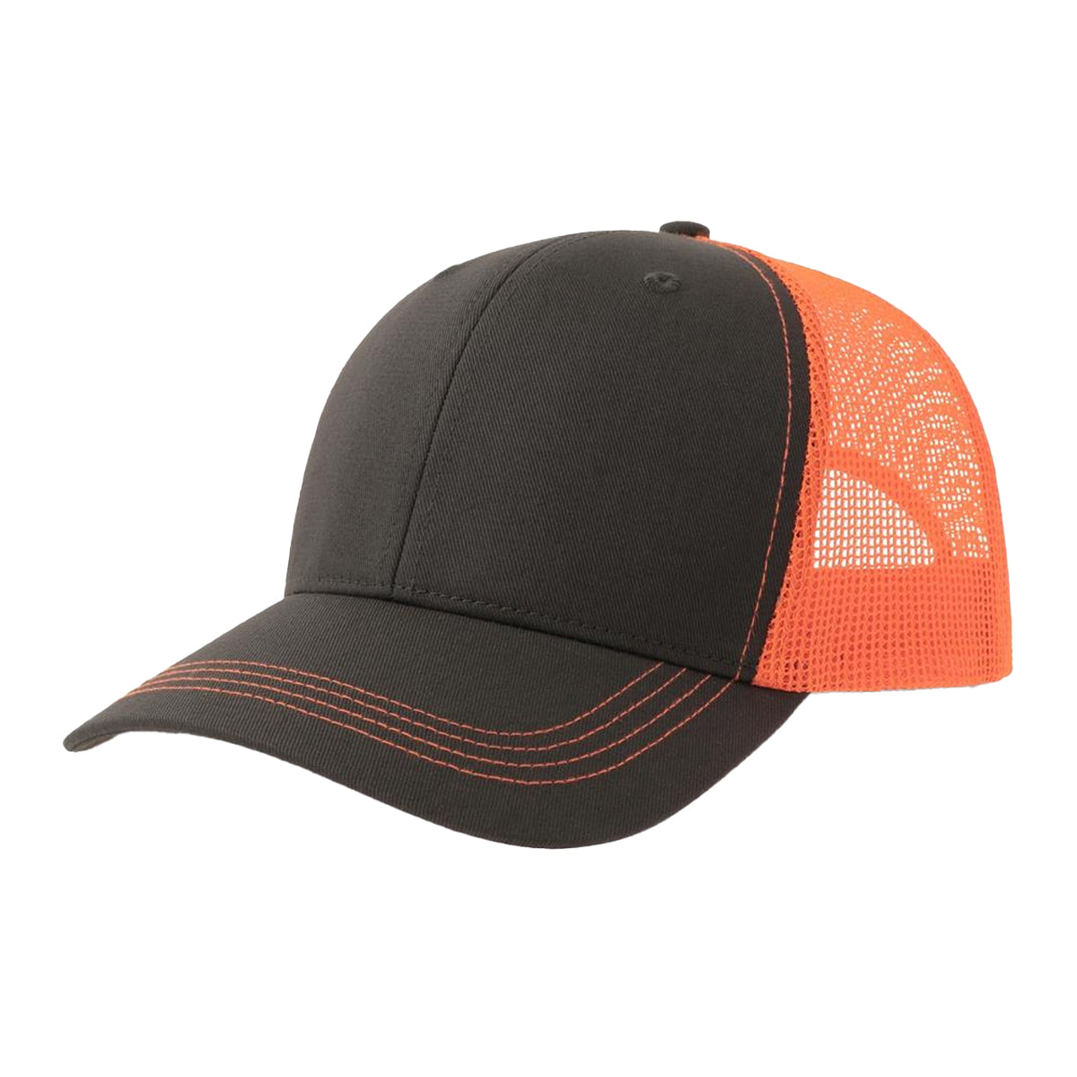 Dark Grey-Orange Fluorescent - Front - Atlantis Headwear Unisex Adult Sonic-S 6 Panel Structured Trucker Cap