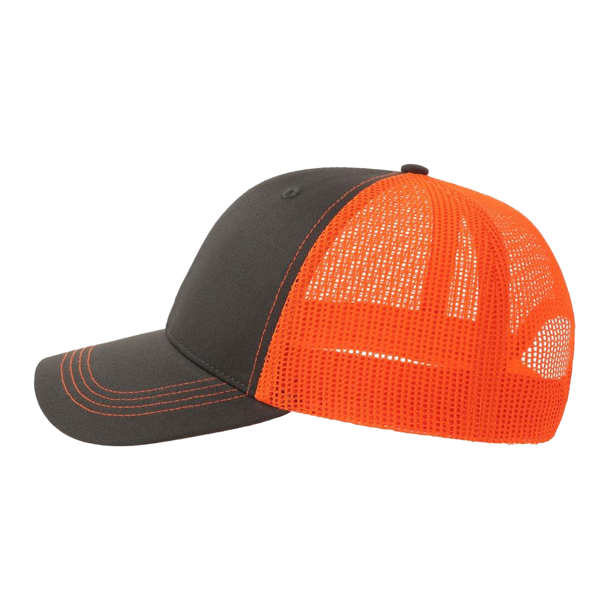 Dark Grey-Orange Fluorescent - Side - Atlantis Headwear Unisex Adult Sonic-S 6 Panel Structured Trucker Cap