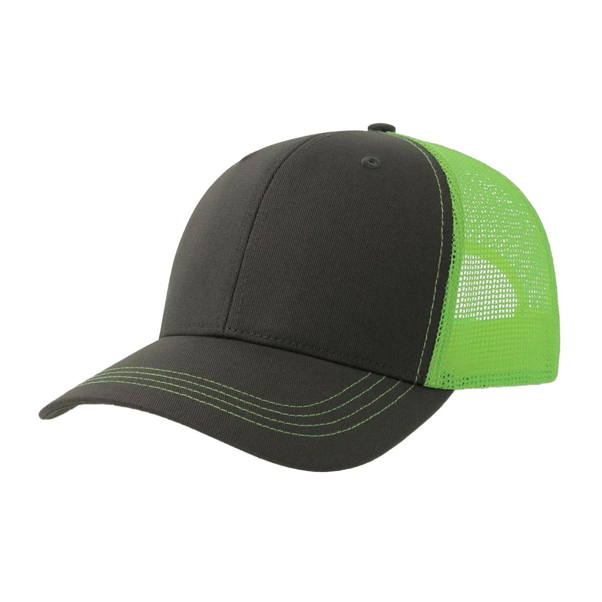 Dark Grey-Safety Green - Front - Atlantis Headwear Unisex Adult Sonic-S 6 Panel Structured Trucker Cap
