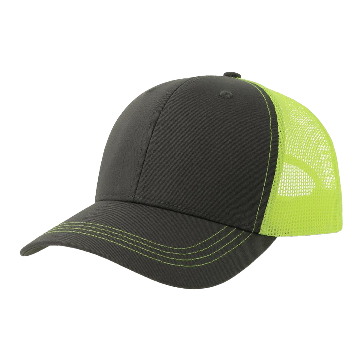Dark Grey-Safety Yellow - Front - Atlantis Headwear Unisex Adult Sonic-S 6 Panel Structured Trucker Cap
