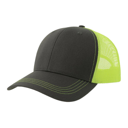 Dark Grey-Safety Yellow - Front - Atlantis Headwear Unisex Adult Sonic-S 6 Panel Structured Trucker Cap