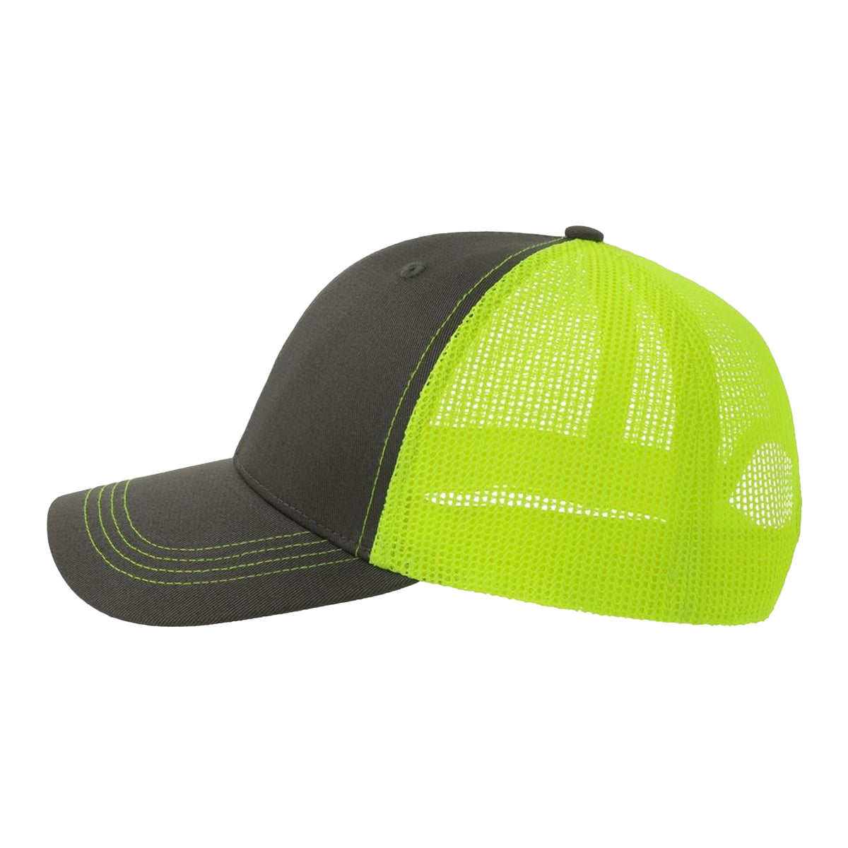 Dark Grey-Safety Yellow - Side - Atlantis Headwear Unisex Adult Sonic-S 6 Panel Structured Trucker Cap