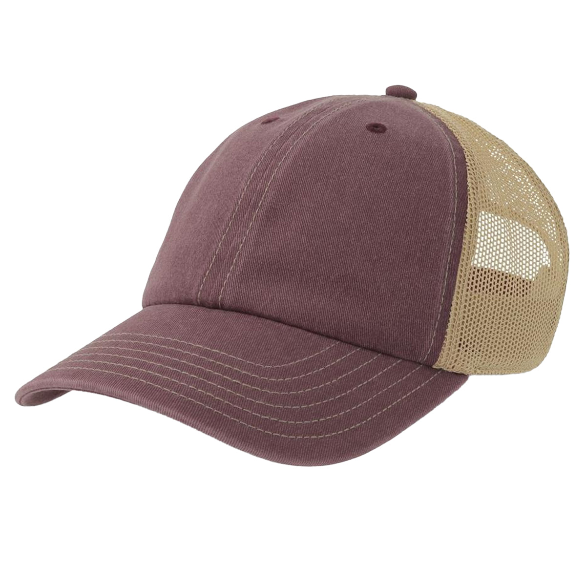 Burgundy-Khaki - Back - Atlantis Unisex Adult Acteon 6 Panel Trucker Cap