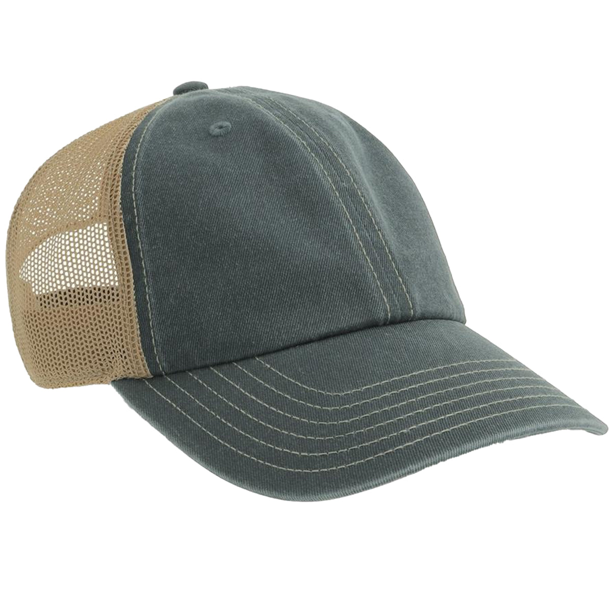 Navy-Khaki - Front - Atlantis Unisex Adult Acteon 6 Panel Trucker Cap