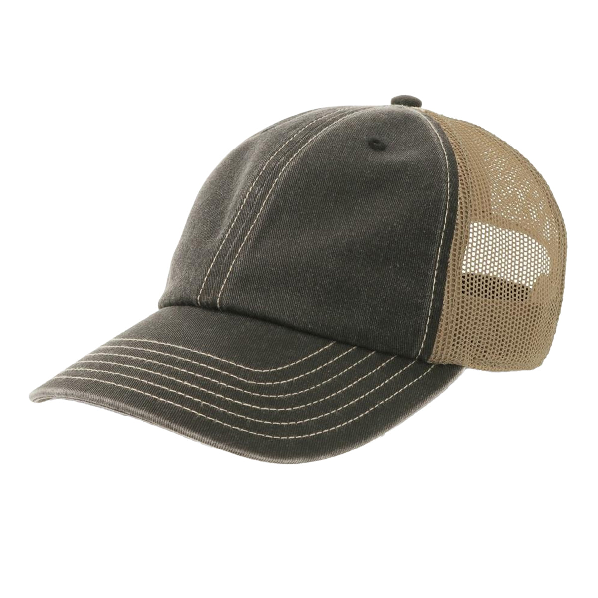 Black-Khaki - Front - Atlantis Unisex Adult Acteon 6 Panel Trucker Cap