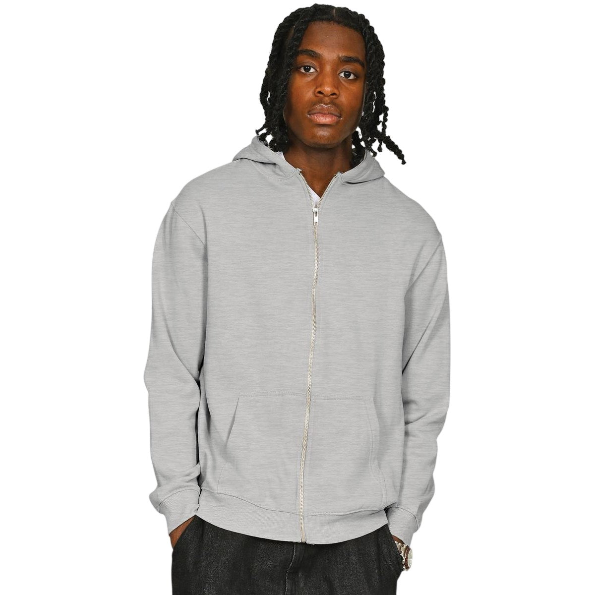 Ash Grey - Side - Casual Classics Unisex Adult Core Combed Cotton Hoodie