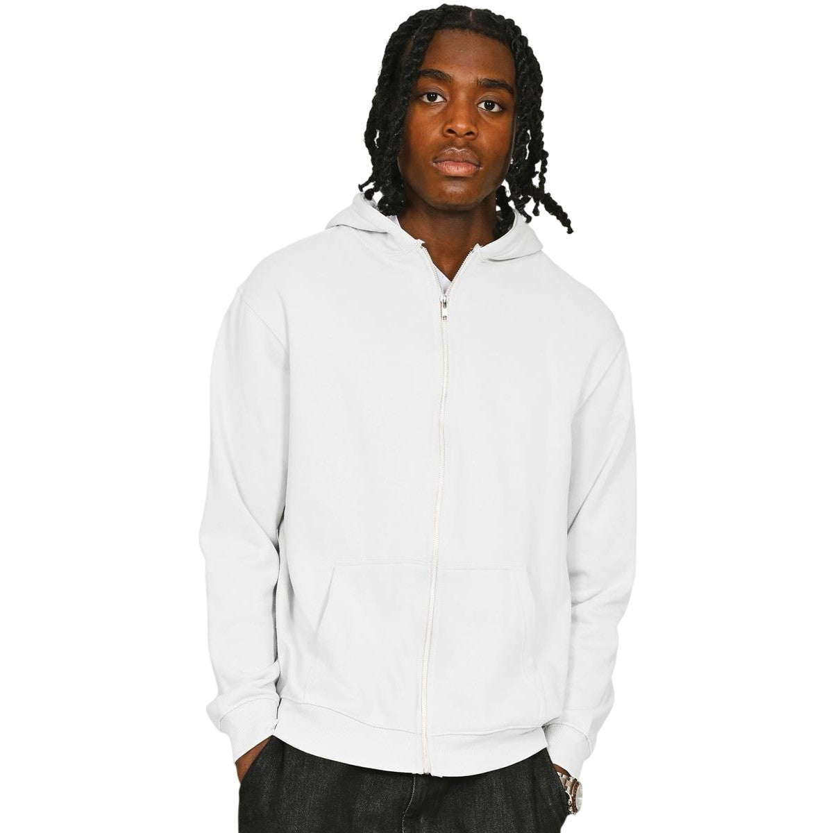 White - Side - Casual Classics Unisex Adult Core Combed Cotton Hoodie