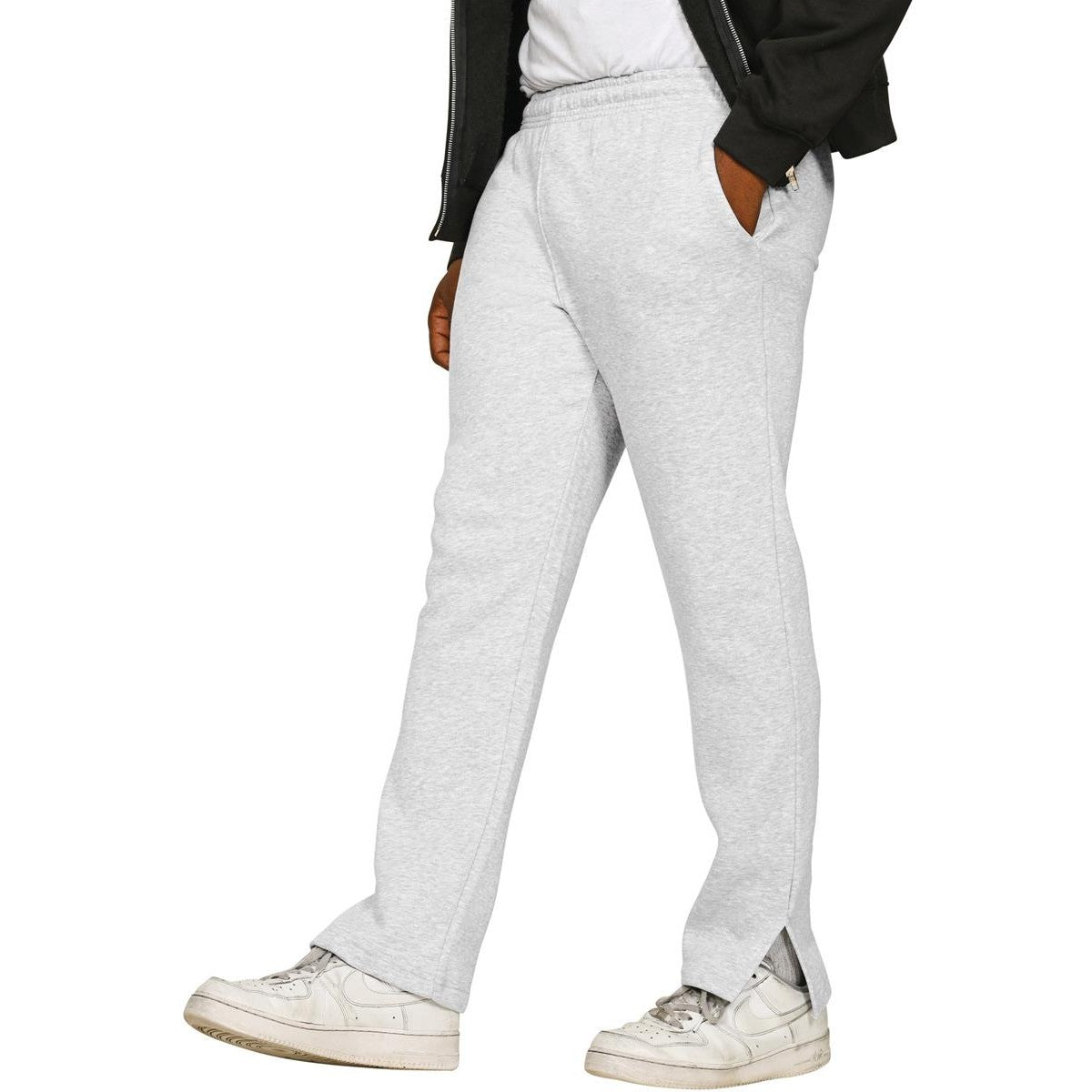Ash Grey - Side - Casual Classics Unisex Adult Core Combed Cotton Split Hem Jogging Bottoms