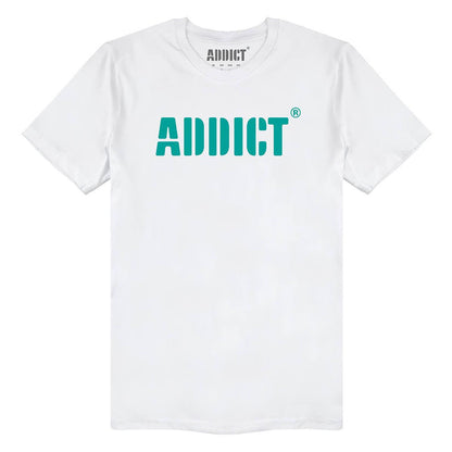 White - Front - Addict Unisex Adult Stencil Logo T-Shirt