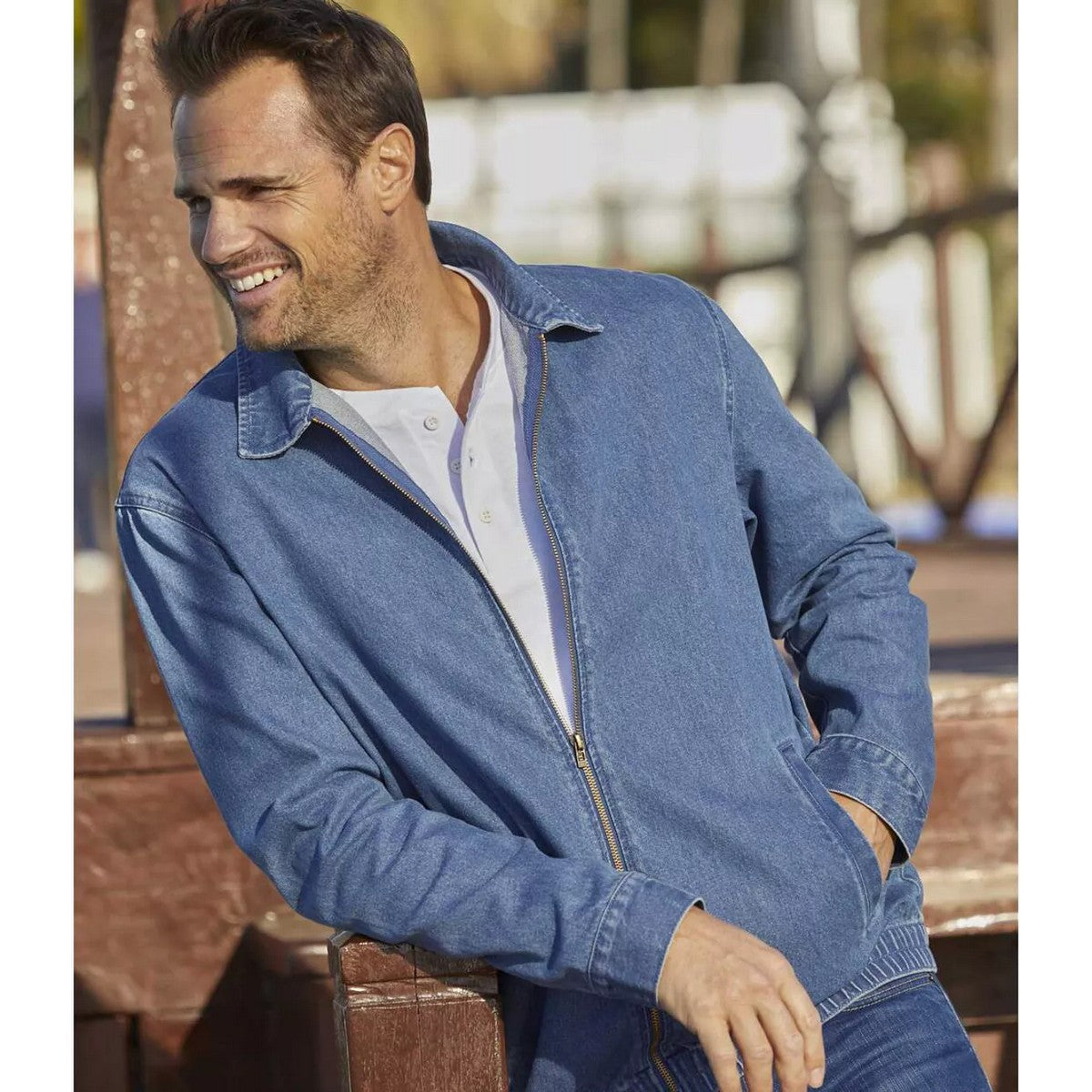 Blue - Back - Atlas For Men Mens Zip Lightweight Denim Jacket