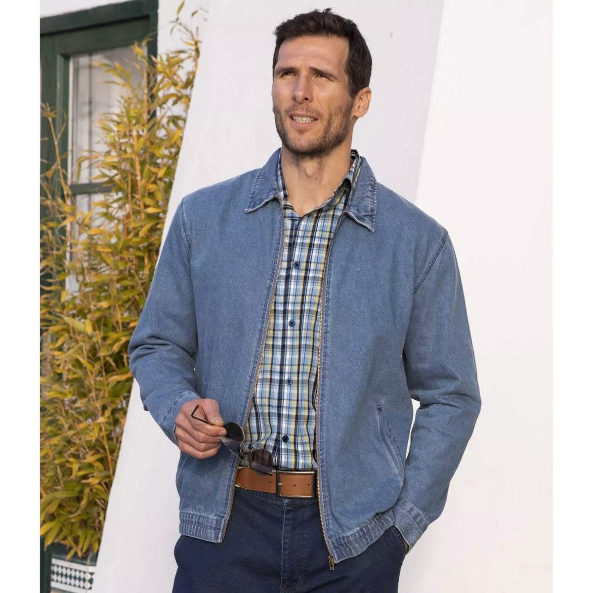 Blue - Side - Atlas For Men Mens Zip Lightweight Denim Jacket