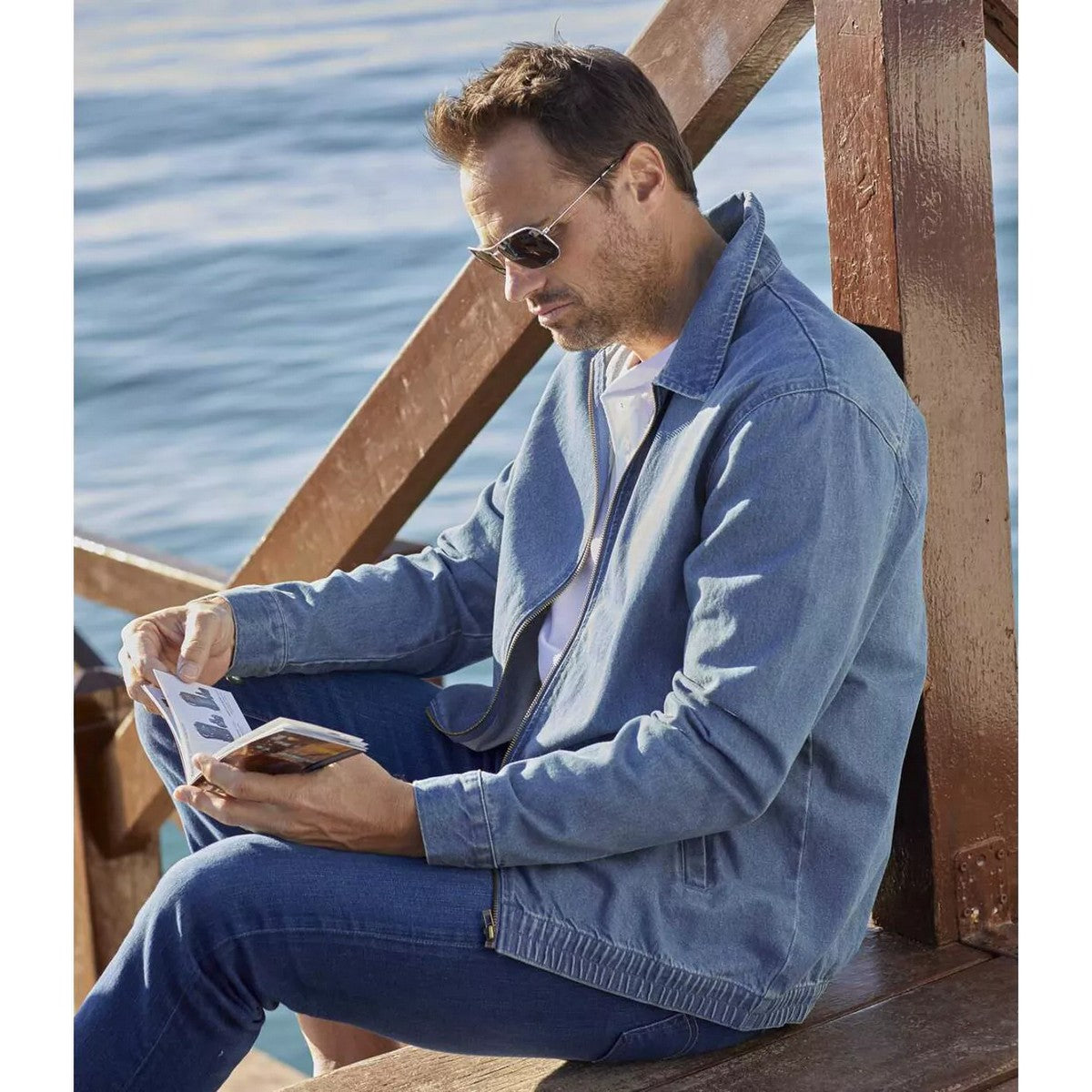 Blue - Lifestyle - Atlas For Men Mens Zip Lightweight Denim Jacket
