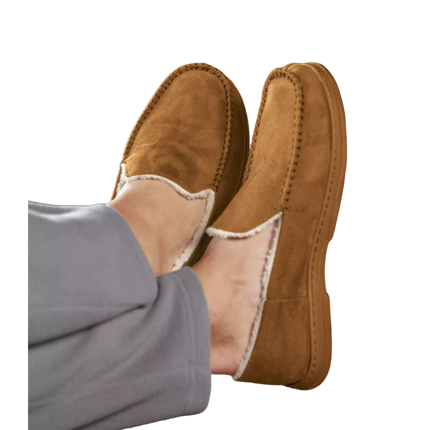 Brown - Back - Atlas For Men Mens Faux Suede Slippers