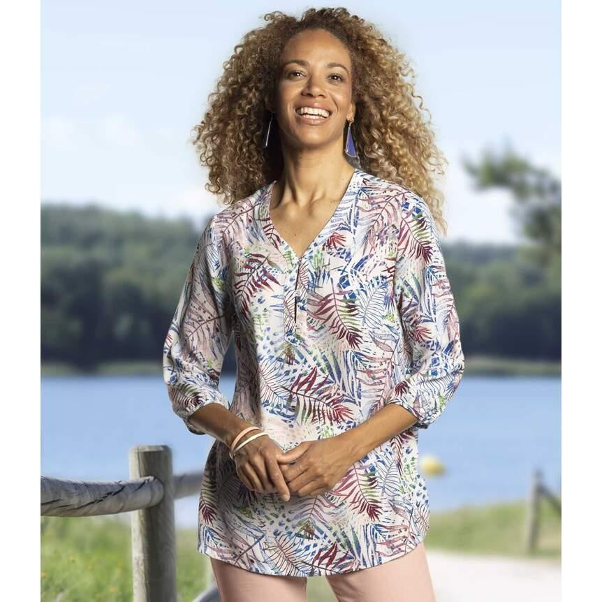 Ecru-Multicoloured - Front - Atlas for Women Womens-Ladies Palm Leaf Crepe Top