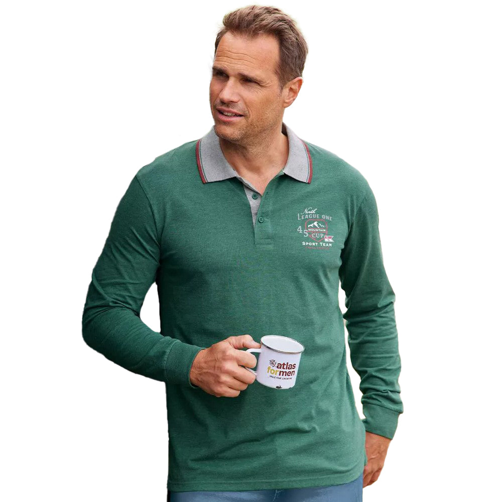 Burgundy-Green - Back - Atlas For Men Mens Long-Sleeved Polo Shirt (Pack of 2)