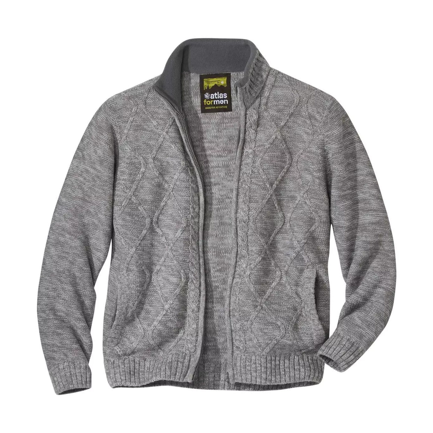 Grey - Front - Atlas For Men Mens Cable Knit Full Zip Jacket