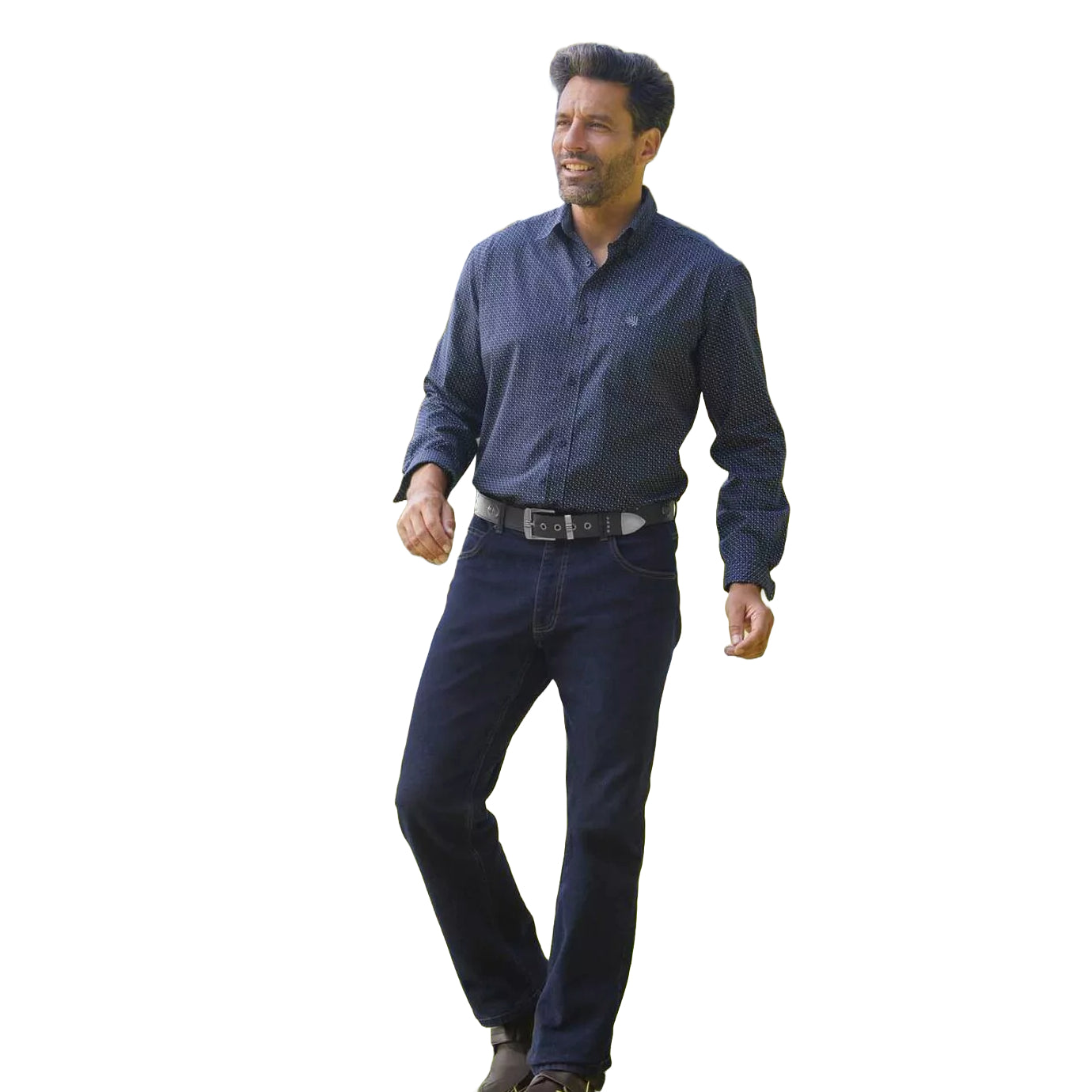 Blue - Side - Atlas For Men Mens Part Elasticated Jeans