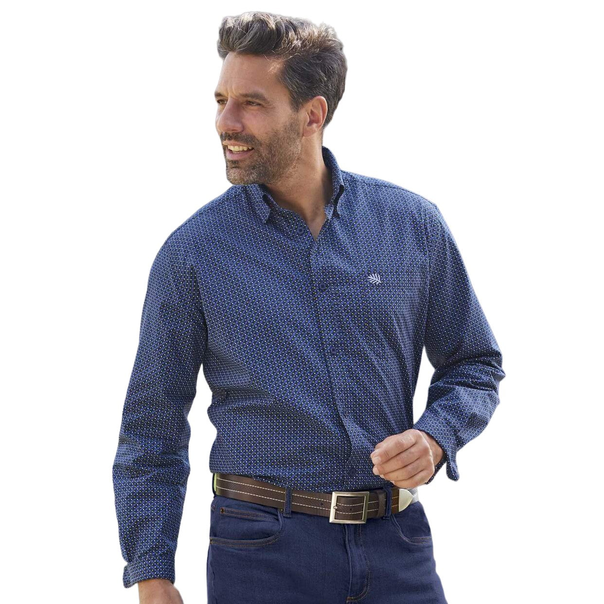 Navy - Back - Atlas For Men Mens Patterned Poplin Shirt