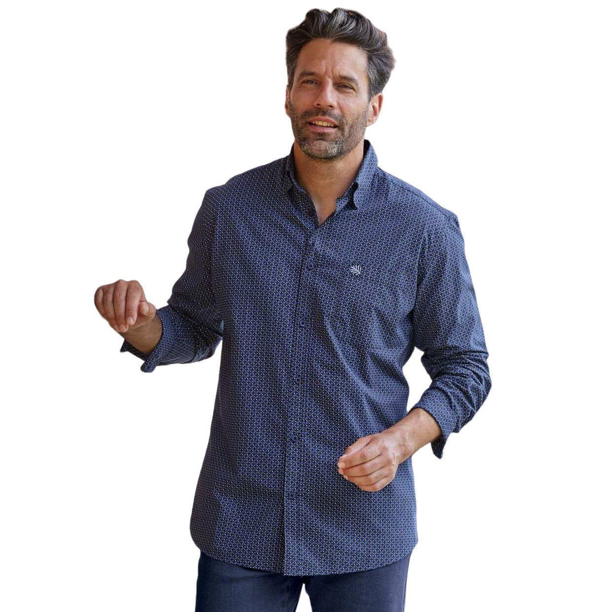 Navy - Side - Atlas For Men Mens Patterned Poplin Shirt