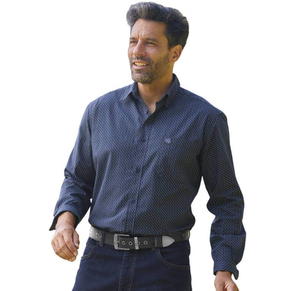 Navy - Lifestyle - Atlas For Men Mens Patterned Poplin Shirt