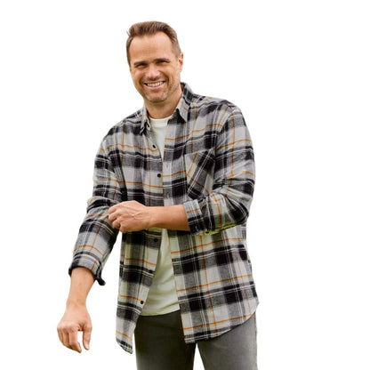 White-Black-Ochre - Back - Atlas For Men Mens Checked Flannel Chest Pocket Shirt