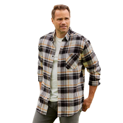 White-Black-Ochre - Side - Atlas For Men Mens Checked Flannel Chest Pocket Shirt