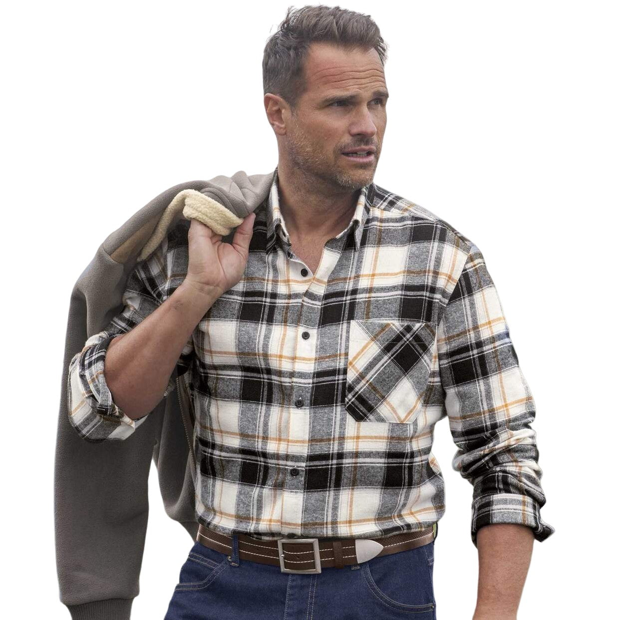 White-Black-Ochre - Lifestyle - Atlas For Men Mens Checked Flannel Chest Pocket Shirt
