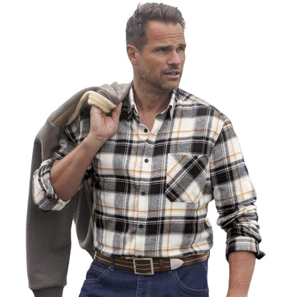 White-Black-Ochre - Lifestyle - Atlas For Men Mens Checked Flannel Chest Pocket Shirt