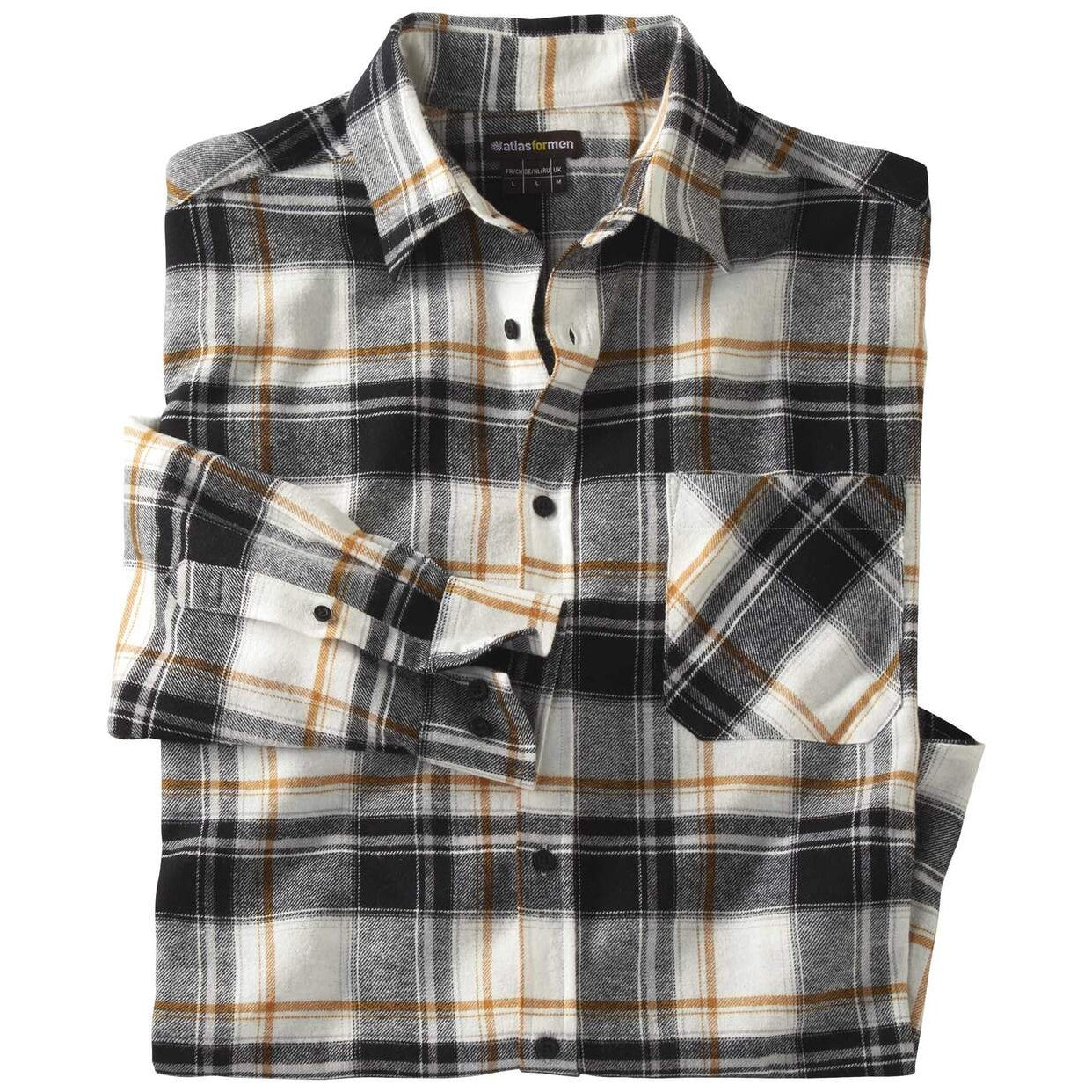 White-Black-Ochre - Front - Atlas For Men Mens Checked Flannel Chest Pocket Shirt