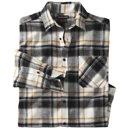 White-Black-Ochre - Front - Atlas For Men Mens Checked Flannel Chest Pocket Shirt