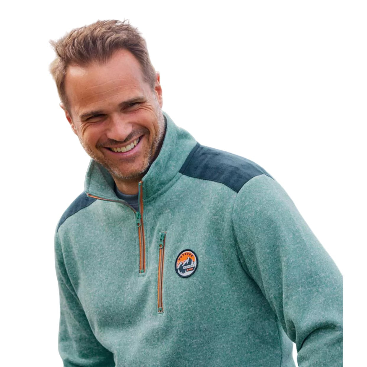 Green - Side - Atlas For Men Mens Brushed Fleece Contrast Zip Jumper