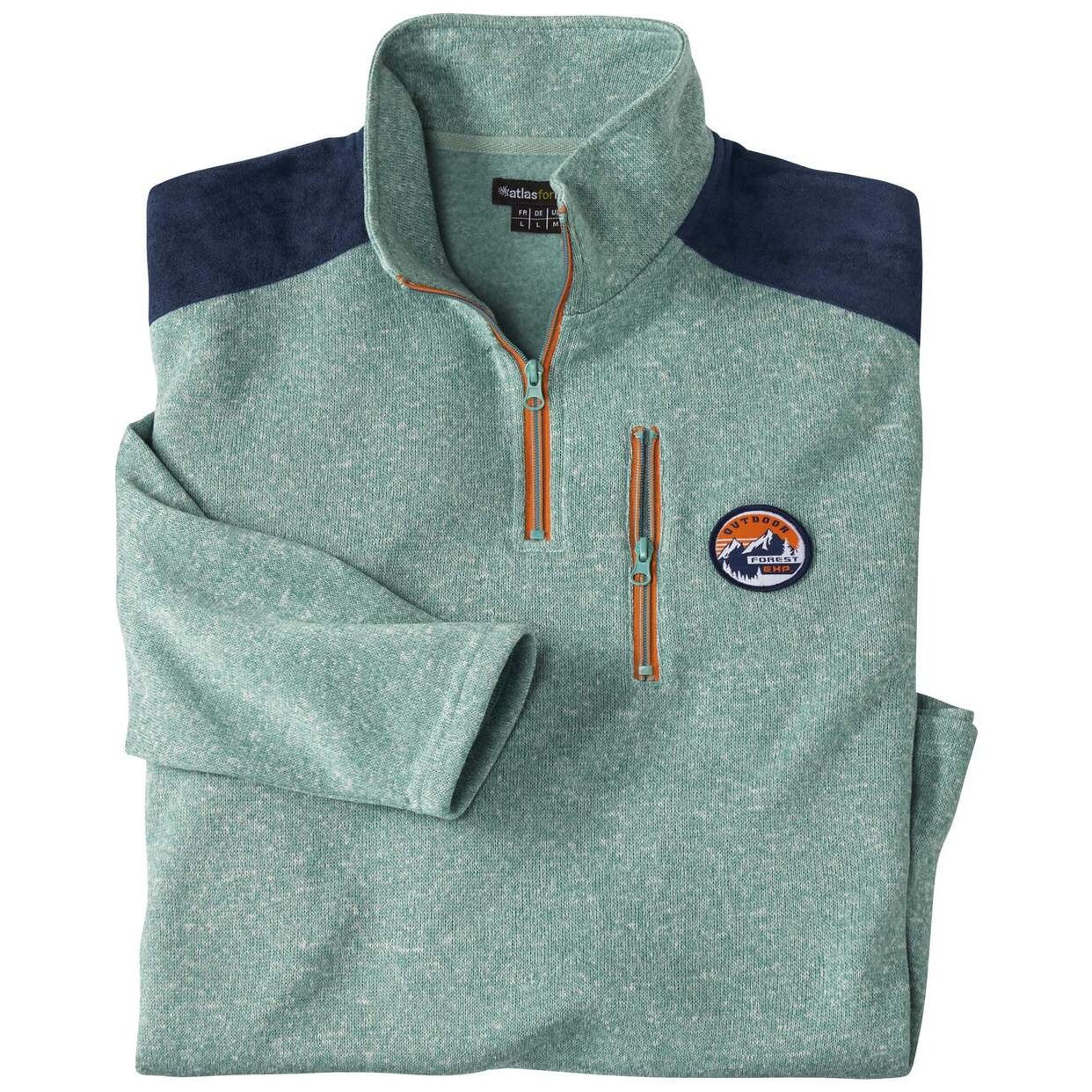 Green - Front - Atlas For Men Mens Brushed Fleece Contrast Zip Jumper