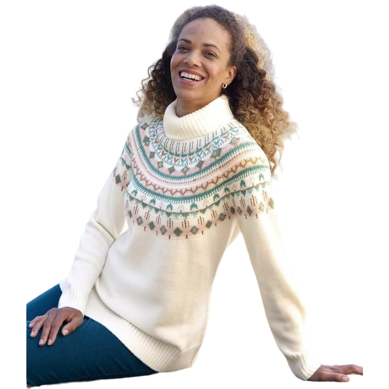Ecru - Back - Atlas for Women Womens-Ladies Knitted Roll Neck Jumper