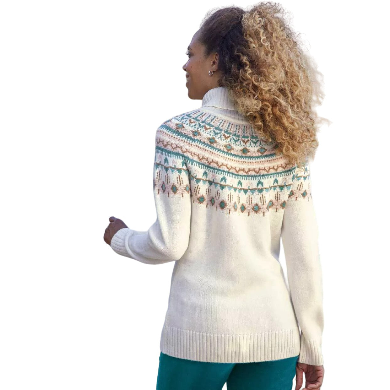 Ecru - Side - Atlas for Women Womens-Ladies Knitted Roll Neck Jumper